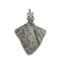 Prosop gri de maini pentru copii cu iepure gri, 30 x 30 cm, model vesel cu agatatoare