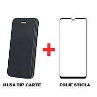 Pachet protectie completa pentru Samsung Galaxy A13 4G - Husa Tip Carte + Folie protectie sticla - Negru