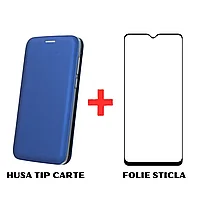 Pachet protectie completa pentru Samsung Galaxy A13 4G - Husa Tip Carte + Folie protectie sticla - Albastru