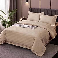 Lenjerie de pat Damasc Policoton OrizzFlare cu bordura eleganta, 4 piese, pentru pat dublu, 230 x 250 cm, Crem