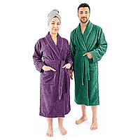 Set 2 halate de baie, calitate premium, pentru El si Ea, 100% bumbac, Lila/Verde, Femeie marimea XL, Barbat