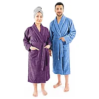 Set 2 halate de baie, calitate premium, pentru El si Ea, 100% bumbac, Lila/AlbastruS, Femeie marimea 2XL,