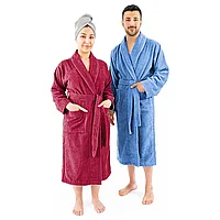 Set 2 halate de baie, calitate premium, pentru El si Ea, 100% bumbac, Rosu/Albastru, Femeie marimea 2XL,