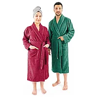 Set 2 halate de baie, calitate premium, pentru El si Ea, 100% bumbac, Rosu/Verde, Femeie marimea 2XL, Barbat