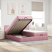 Cadru de pat otoman cu saltele Roz 180x200cm catifea