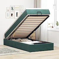 Cadru de pat otoman cu saltea catifea verde închis 90x200cm