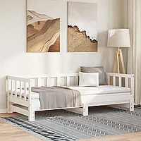 Pat de zi cu extensie, alb, 90x190 cm, lemn masiv de pin
