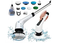 Perie electrica rotativa pentru curatare, cu 9 capete detasabile si maner extensibil, baterie reincarcabila si functionalitate fara fir pana la 3h, pentru diverse suprafete, 420 RPM, Alb