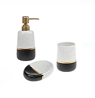 Set pentru Baie din Ceramica CELhome Elegant , Ecru, Negru cu Dungi Aurii