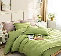 Lenjerie de pat CELhome 4 piese, dublu, model cu dungi embosat, Cearceaf de pat cu elastic 180 x 200 cm,