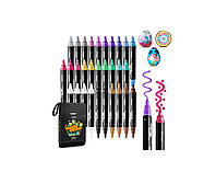 Ohuhu Set 30 Markere Acrilice, 24 De Culori Metalice, Varfuri Duble, Rotunde Si Fine, Vopsea Cu Opacitate Ridicată Pentru Pictat Pietre, Hartie, Ouă, Lemn, Sticlă, Ceramică