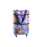Geanta pentru cumparaturi pliabila Naudilife, 28 x 40 x 45 cm, echipata cu roti portabile, design flori,