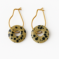 Cercei cu piatră semi-prețioasă - Jasp Dalmatian Natural, placare aur 18K, handmade