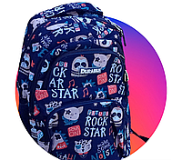 Ghiozdan scolar baieti, 6- 12 ani, 4 compartimente, 2 buzunare laterale , 43x30x13 cm , Model Rock Star