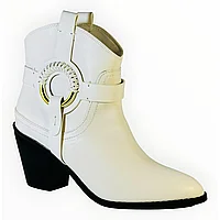 Ghete Western Ego pentru Femei din Piele Vegana Alba cu Decoratiune Aurie, Marimea 39 EU