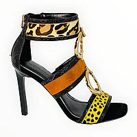 Sandale Dama cu Toc HOTION Piele Naturala Animal Print Marimea 38 EU