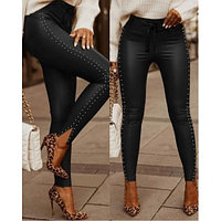 Colanti dama, casual, din piele ecologica, cu talie inalta, pantaloni pentru femei, NIKOL2N