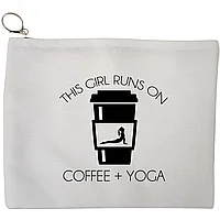 Portfard Cosmetice tip Plic Yoga This Girl runs on coffe and yoga 2, 23x18 cm, Alb, BEKZ®