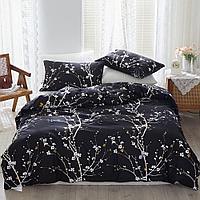 Lenjerie de pat 3 piese neagra cu crengute alba-1 husa pilota 240x220cm+ 2 huse perini 80x80 cm