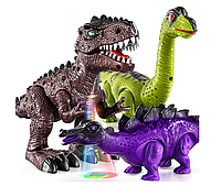 Set 3 dinozauri electrici , mers, sunet, lumina LED (Brachiosaurus, Stegosaurus, T, Rex)