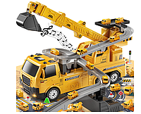 Camion constructii 5, in, 1 cu vehicule demontabile , transportor + 4 masini (buldozer, excavator, mixer,