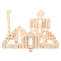 Set 200 Blocuri de Construcție din Lemn Design Clasic, Lemn Natural, Cu Geantă de Depozitare