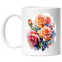 Cana alba personalizata,Flori,Buchet De Trandafiri,Watercolor,Frunze,INOVATIX®. 330ml