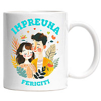 Cana alba personalizata,Cuplu Copii Colorati Stil Pictura Impreuna Fericiti valentine's Day,INOVATIX®. 330ml