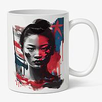 Cana alba personalizata,Chip Fata Bruneta Pictata Steagul Statelor Unite Ale Americii,Cultura Chinezeasca,Cu