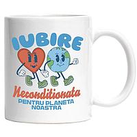 Cana alba personalizata,Cuplu Fericit Planeta Terra Inima Rosie Iubire Neconditionata Pentru Planeta