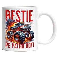 Cana alba personalizata,bestie pe patru roti masina mare in flacari,INOVATIX®. 330ml