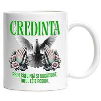 Cana alba personalizata, Porumbel Alb Puritate Maine Rugandu-se Credinta Si Rugaciune Totul Este Posibil,
