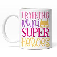 Cana alba personalizata, Training Mini Super Heroes,Masca Stil Batman,Super Eroi,INOVATIX®. 330ml
