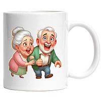 Cana alba personalizata,o bunicuta si un bunic, rad de se prapadesc,se simt bine,batranete,sprijin,INOVATIX®.