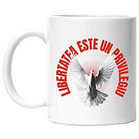 Cana alba personalizata, Porumbel Alb Aripi Imense Simbol Puritate Libertatea Este Un Privilegiu, INOVATIX®.