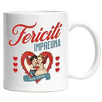 Cana alba personalizata,Cuplu Copii Ingeri Inima Fericiti Impreuna Din 2025 Dragoste,INOVATIX®. 330ml