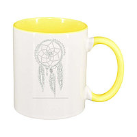 Cana alba personalizata,Dream Catcher,interior galben,D261,INOVATIX®. 330ml