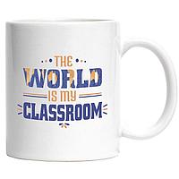 Cana alba personalizata, In Engleza The World Is My Classroom, Scoala Online, Iubitorii De Studii Multicolor,