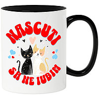 Cana alba personalizata,Cuplu Pisici Neagra Si Portocalie MN INOVATIX®. 330ml
