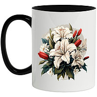 Cana alba personalizata,Buchet De Crini,Flori,Frunze,Petale,Lalele MN INOVATIX®. 330ml
