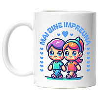 Cana alba personalizata,Cuplu Animat Fericit Plimbare Mai bine Impreuna,Valentine's Day,INOVATIX®. 330ml