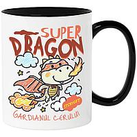 Cana alba personalizata,Dragon Desenat Copii Cu Pelerina Si masca De Super Erou Flacari Super Dragon