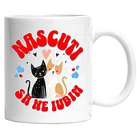 Cana alba personalizata,Cuplu Pisici Neagra Si Portocalie Nascuti Sa Ne Iubim,Fericire,dragoste,INOVATIX®.