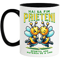 Cana alba personalizata,Cuplu Albine Fericite Minge De Fotbal American Sport Hai sa Fim Prieteni MN