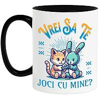 Cana alba personalizata,Pereche Animale Pisica Portocalie Iepure Vrei Sa Te Joci Cu Mine,Desene Animate MN