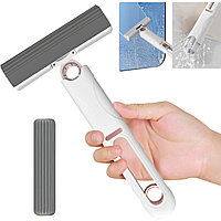 Mop de mana, mini-portabil, cu sistem de stoarcere, dispozitiv de curatat manual, cu burete absorbant, material PVA, multisuprafete si geamuri, 29.5 x 15.5 cm, alb
