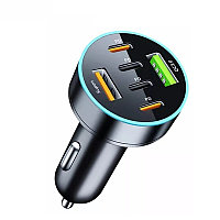 Incarcator Auto 6 in 1, 2 x Port USB Fast Charge QC3.0 si 4 x Type C, PD 65W, Negru