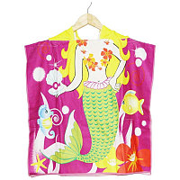 Prosop poncho copii 56x60 cm cu gluga si sirena , prosop de plaja colorat pentru fetite