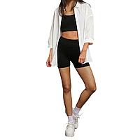 Set Sport-Casual Dama 3 Piese , Top Bustiera, Pantaloni Scurti Compresie si Camasa Larga - XS XS INTL, Alb