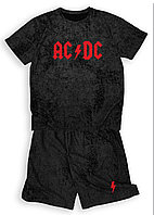 Set 2 Piese barbati ACDC Rocks, Tricou si Pantaloni Scurti Bumbac, Negru Rock, L